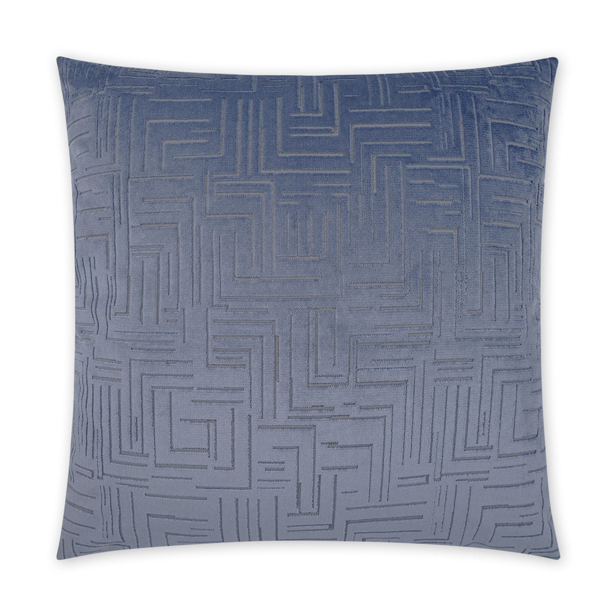 Blue gradient velvet square throw pillow with geometric pattern.