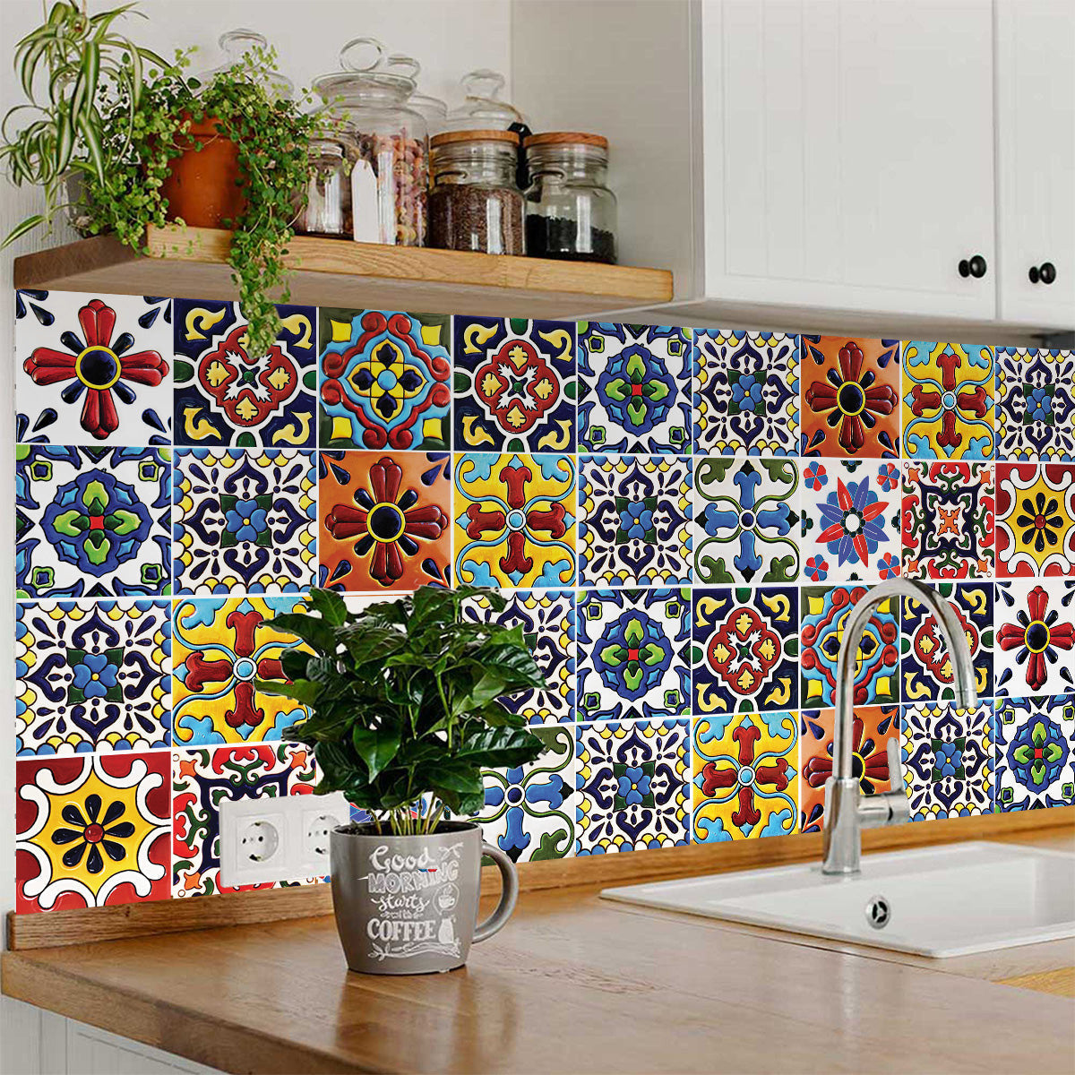 4" X 4" Festival Brights Mosaic Peel And Stick Removable Tiles