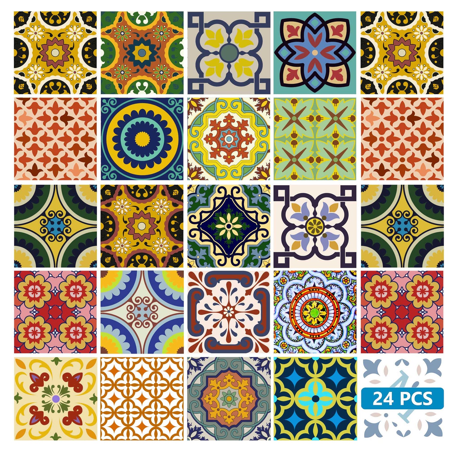 4" X 4" Mediterranean Brights Mosaic Peel And Stick Removable Tiles