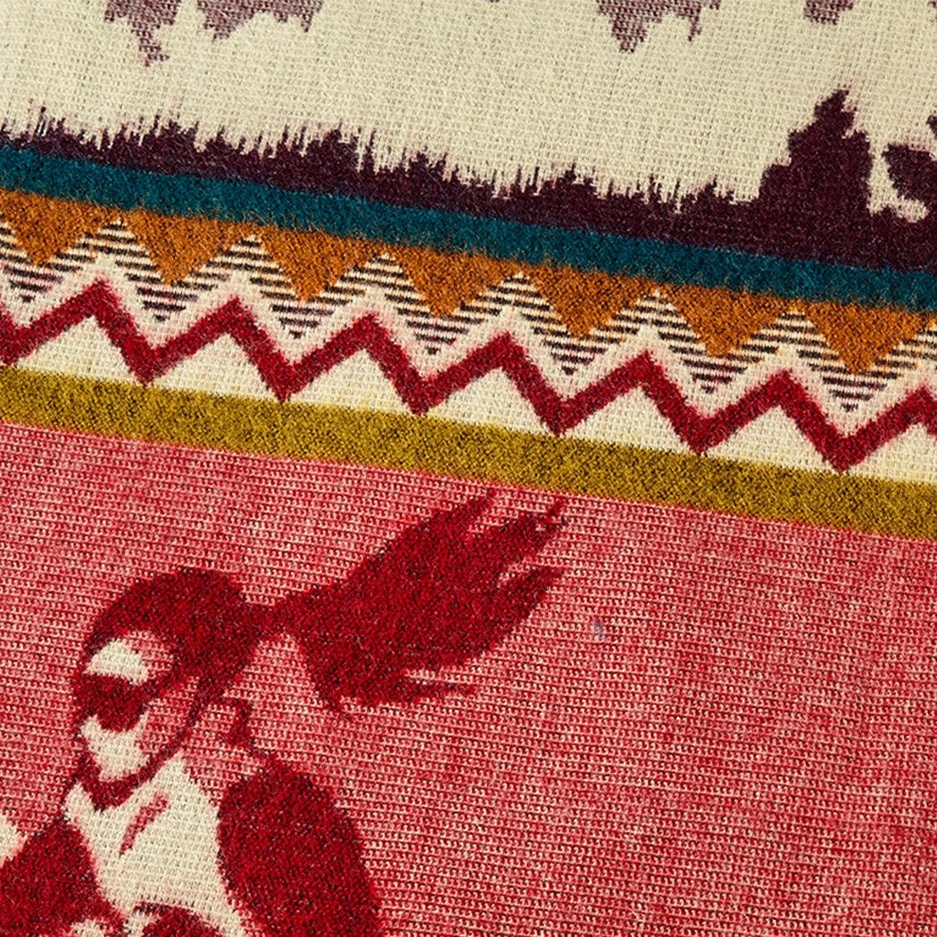 Ultra Soft Red Ski Mountain Handmade Queen Size Woven Blanket