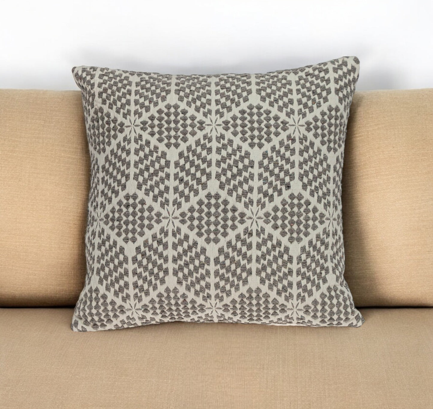 Beige Geometric Throw Pillow