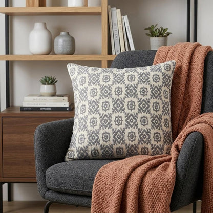 16" Gray Cotton Throw Pillow