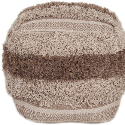 18" Beige Striped Pouf Ottoman