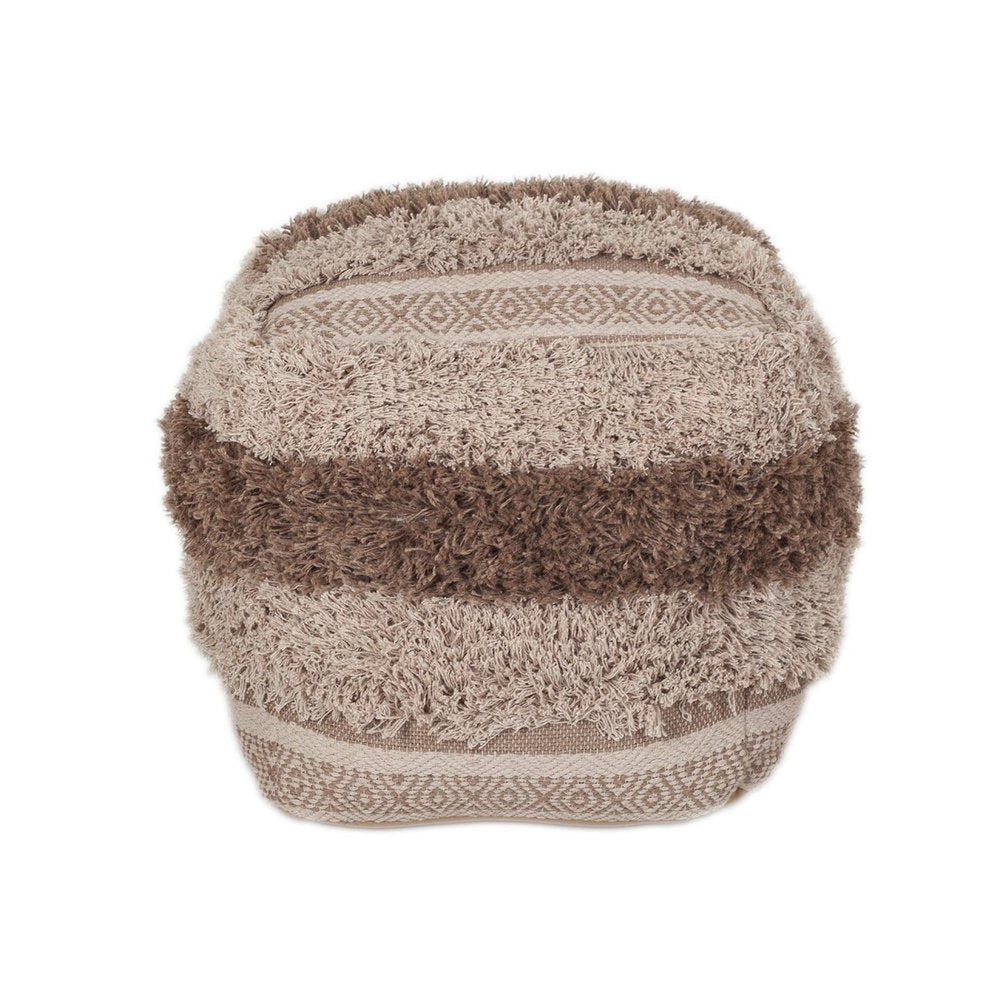 18" Beige Striped Pouf Ottoman