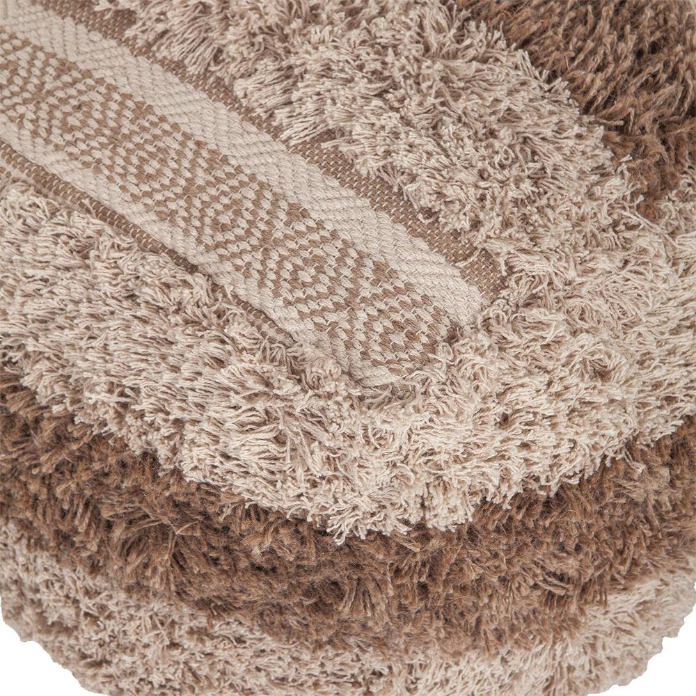 18" Beige Striped Pouf Ottoman