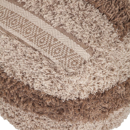 18" Beige Striped Pouf Ottoman