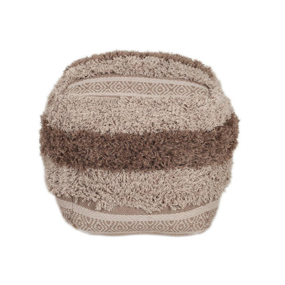 18" Beige Striped Pouf Ottoman