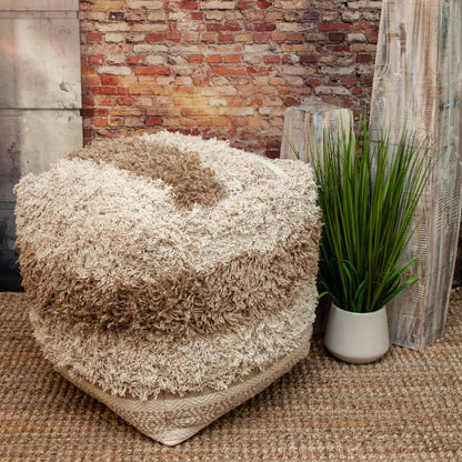 18" Beige Striped Pouf Ottoman