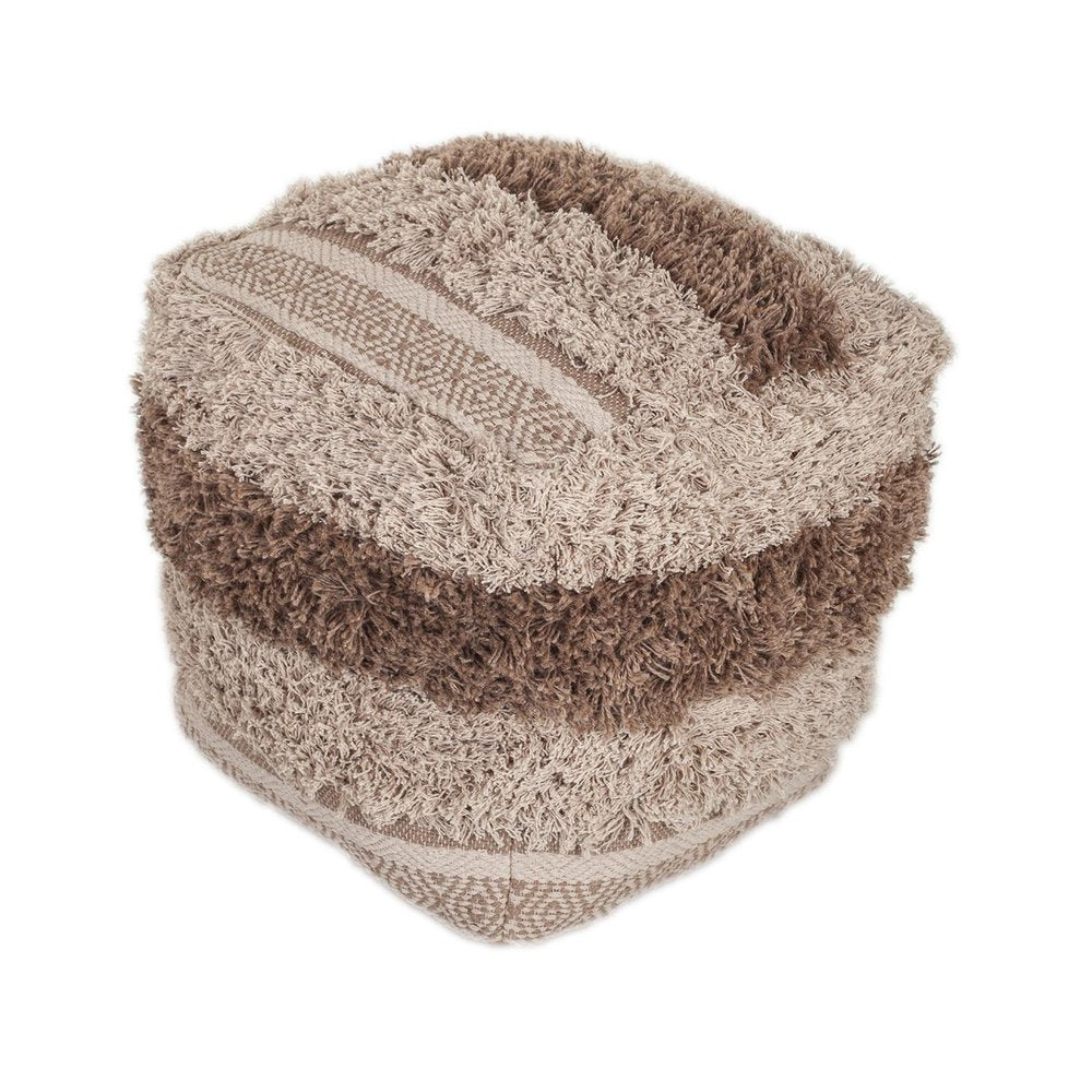 18" Beige Striped Pouf Ottoman