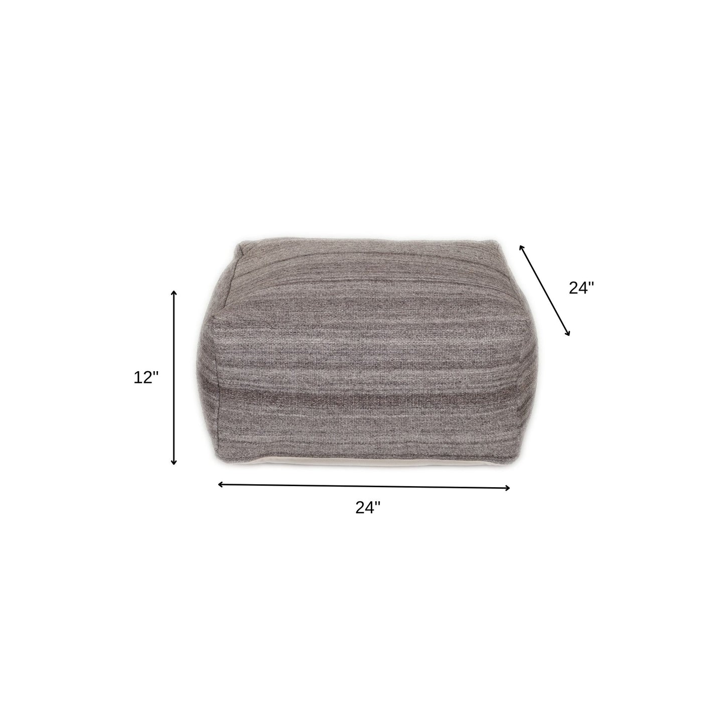 24" Gray and Brown Cotton Pouf Ottoman