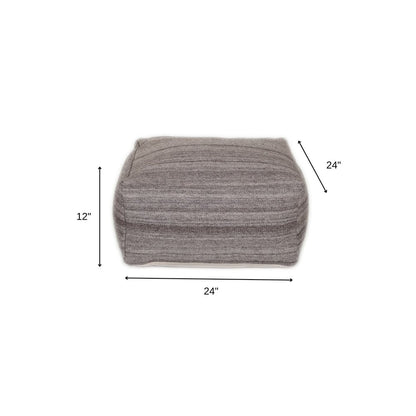 24" Gray And Brown Cotton Pouf Ottoman