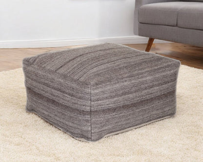 24" Gray And Brown Cotton Pouf Ottoman