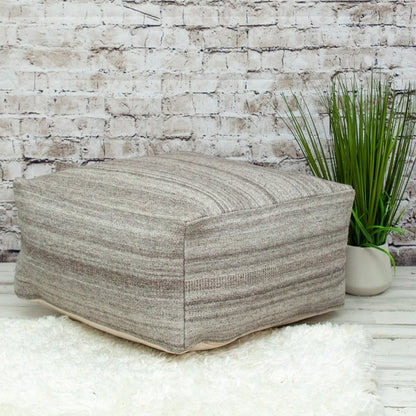 24" Gray And Brown Cotton Pouf Ottoman