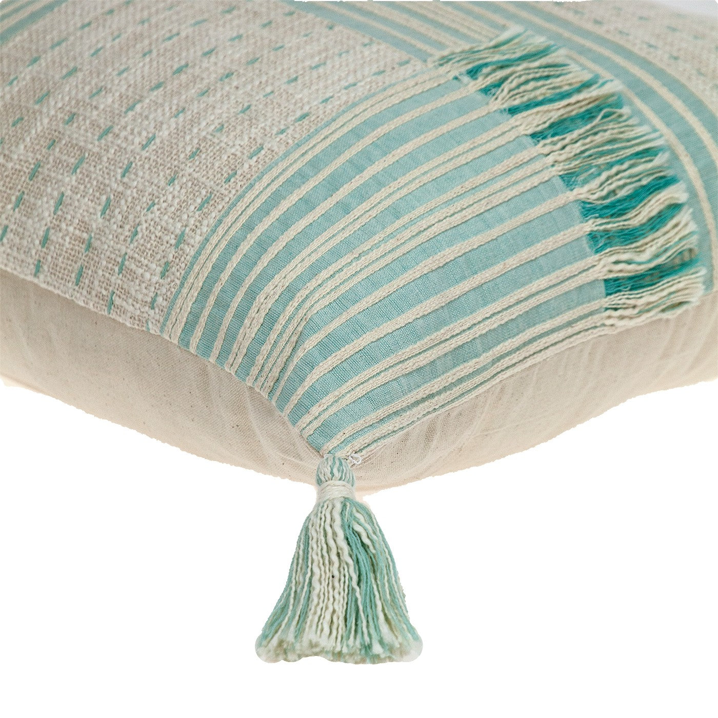 Cream And Mint Woven Throw Pillow