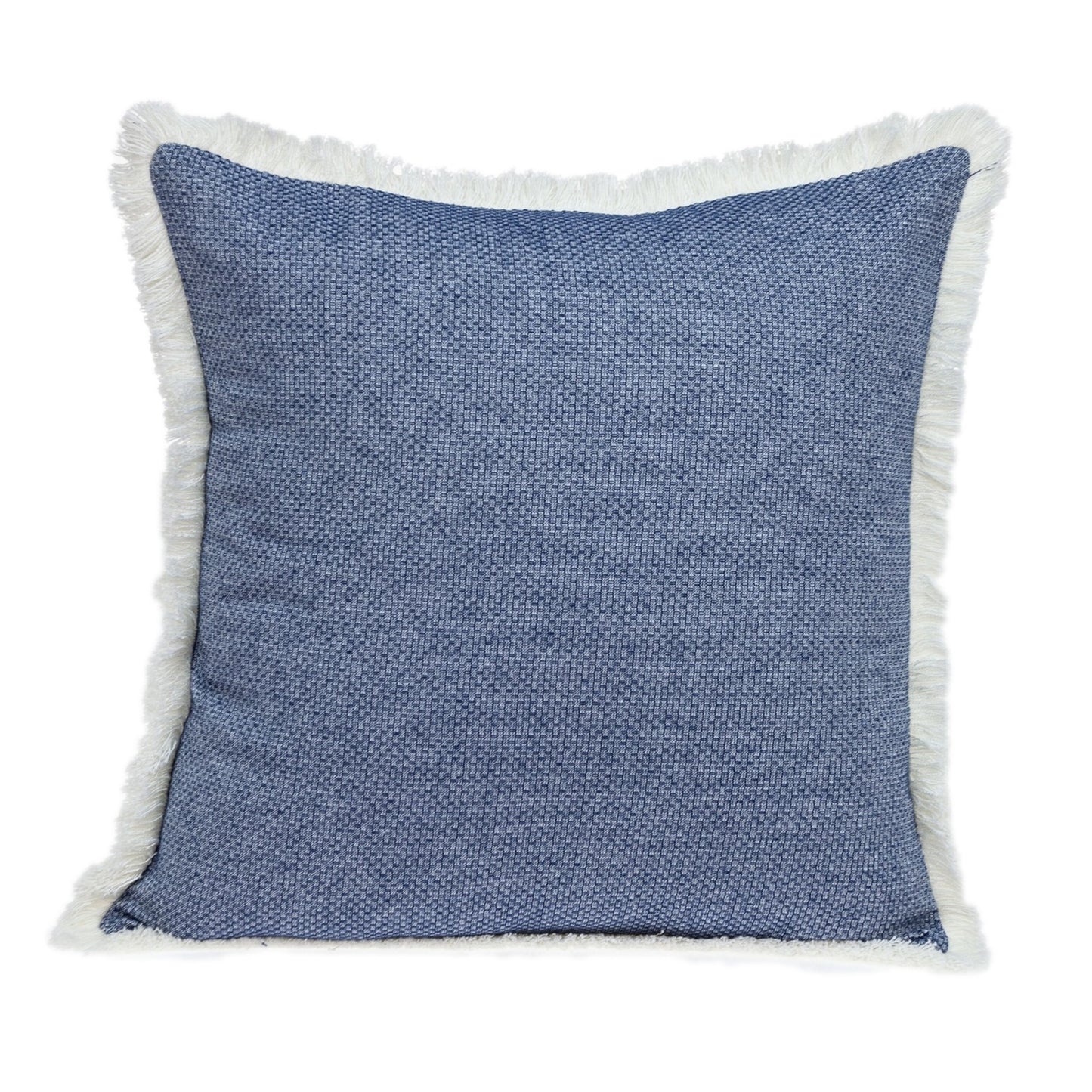 20" Blue and White Cotton Throw Pillow With Fringe