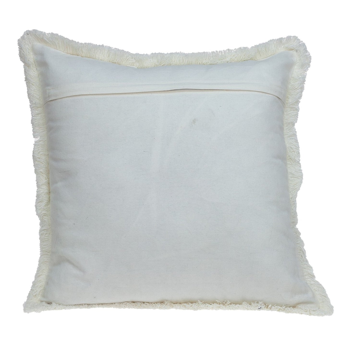 20" Blue and White Cotton Throw Pillow With Fringe