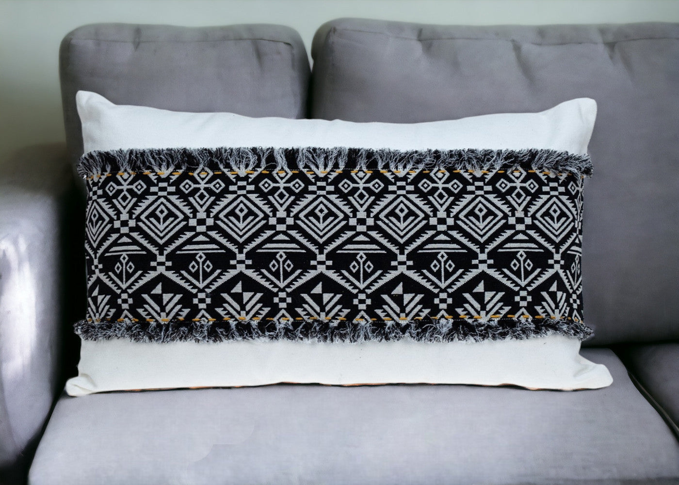 Black And White Patched Throw Pillow