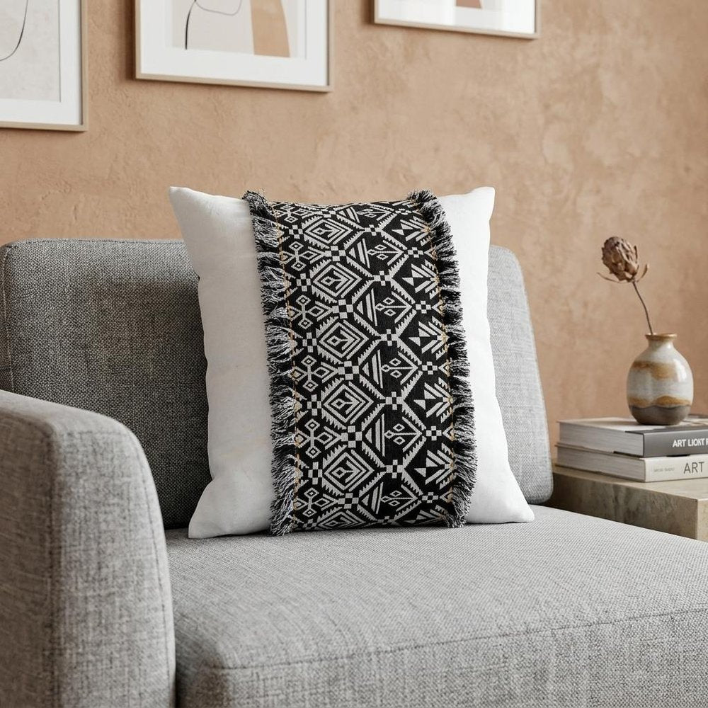 Black And White Patched Throw Pillow