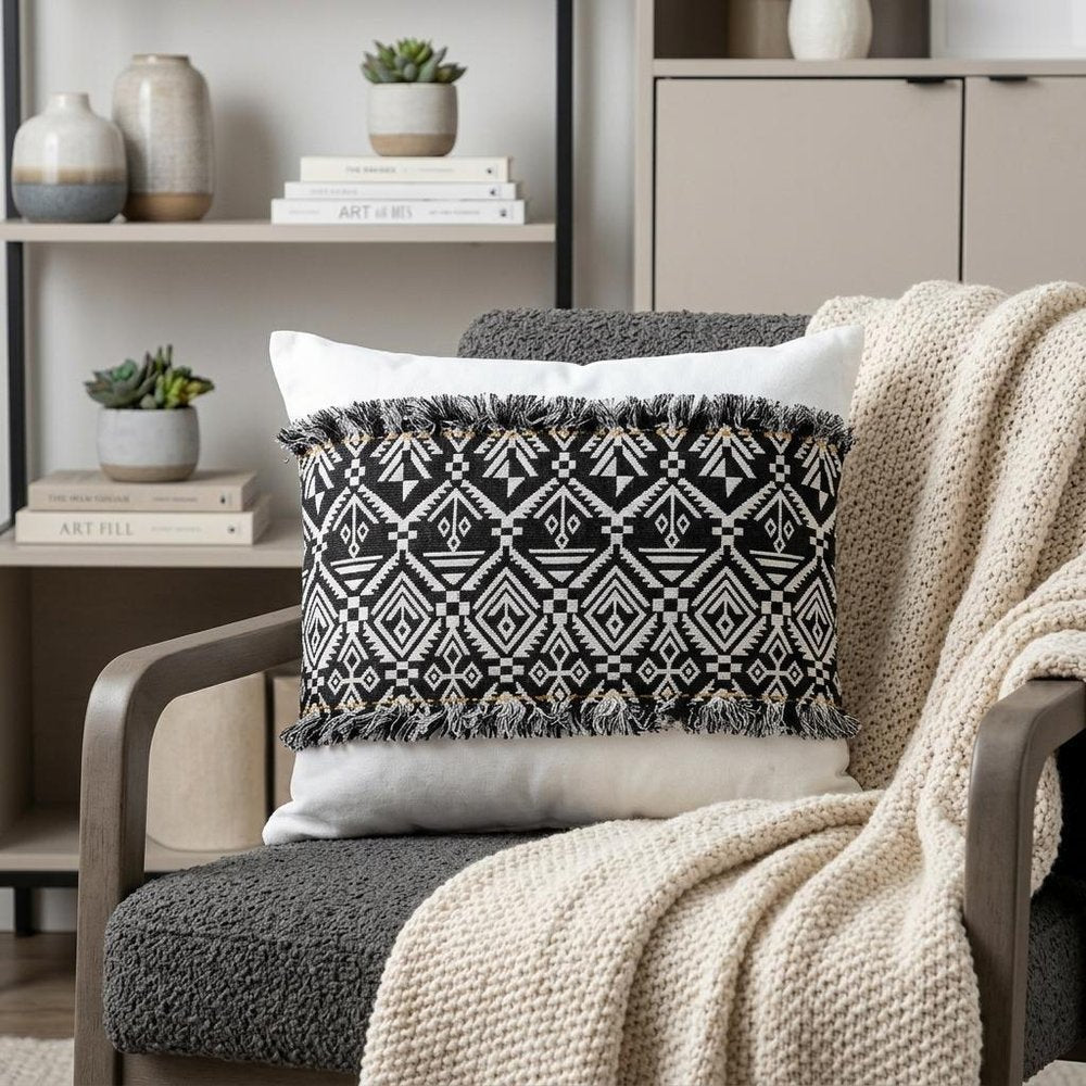 Black And White Patched Throw Pillow