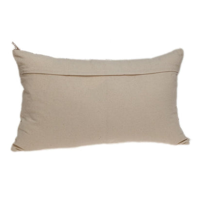 14" X 24" Beige Cotton Throw Pillow With Fringe