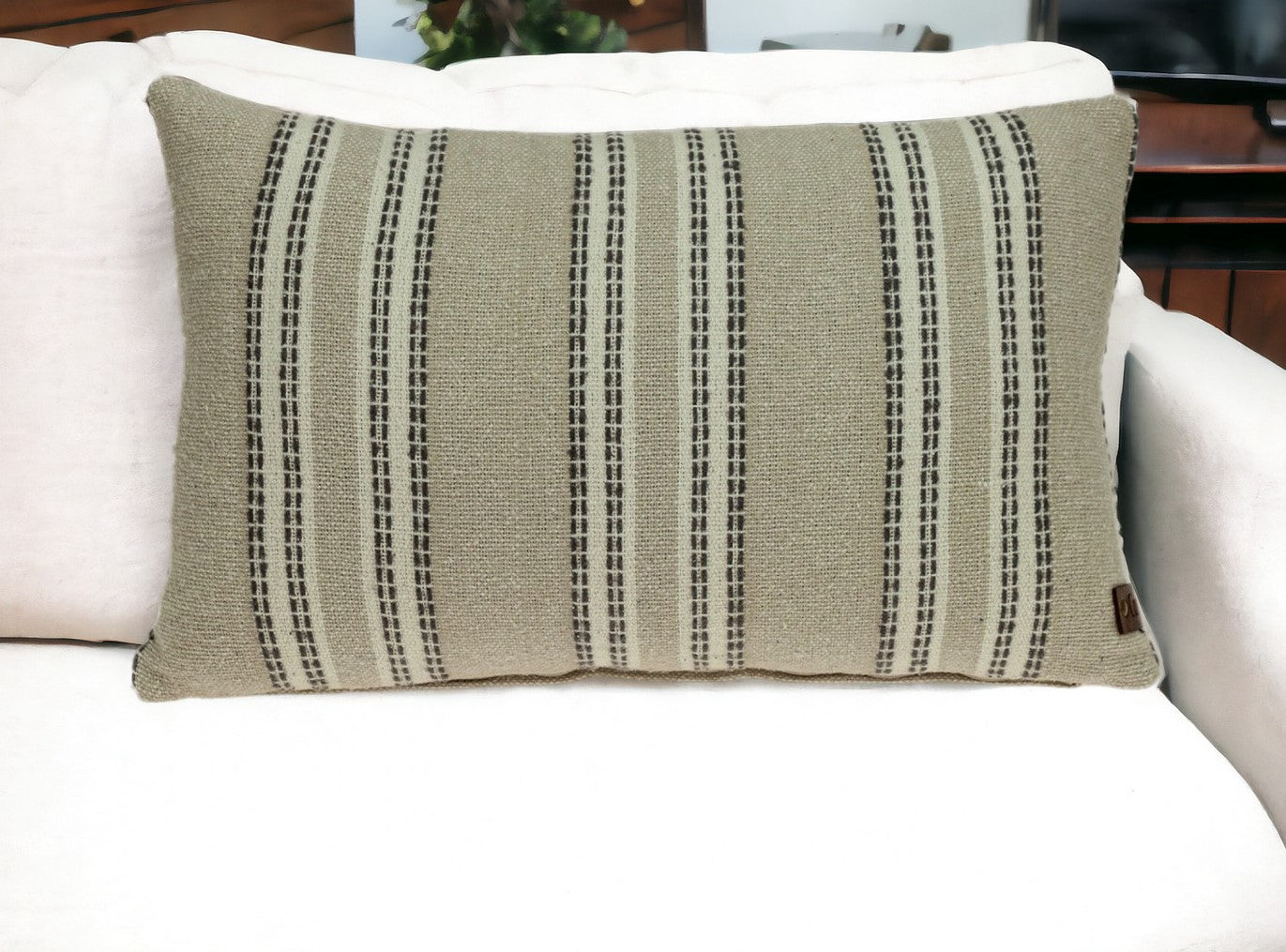 Oatmeal Stripe Weave Lumbar Throw Pillow