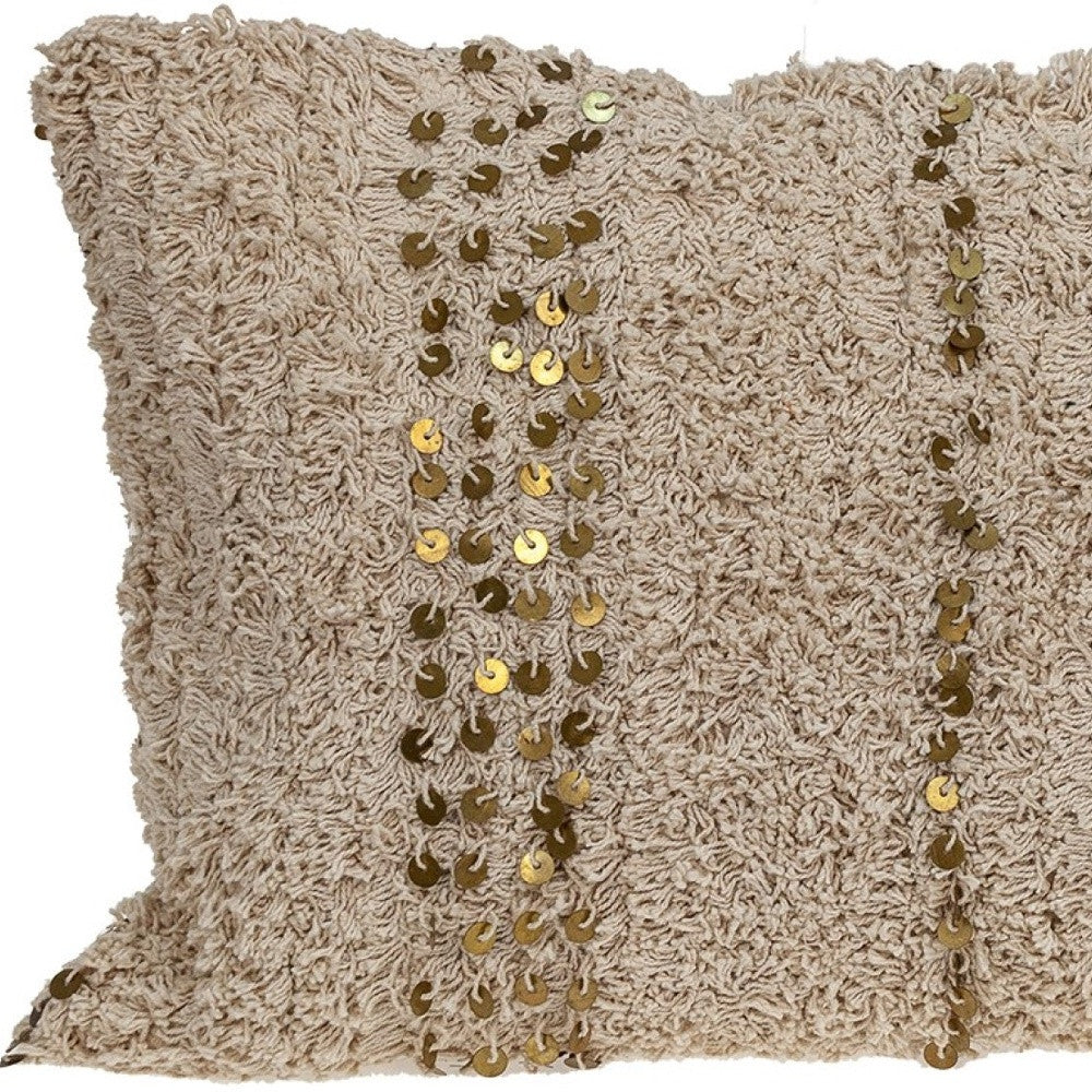 Boho Woven Shaggy Sequin Lumbar Pillow