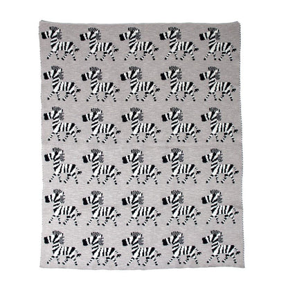 Grey Lots Of Zebras Woven Knitted Baby Blanket