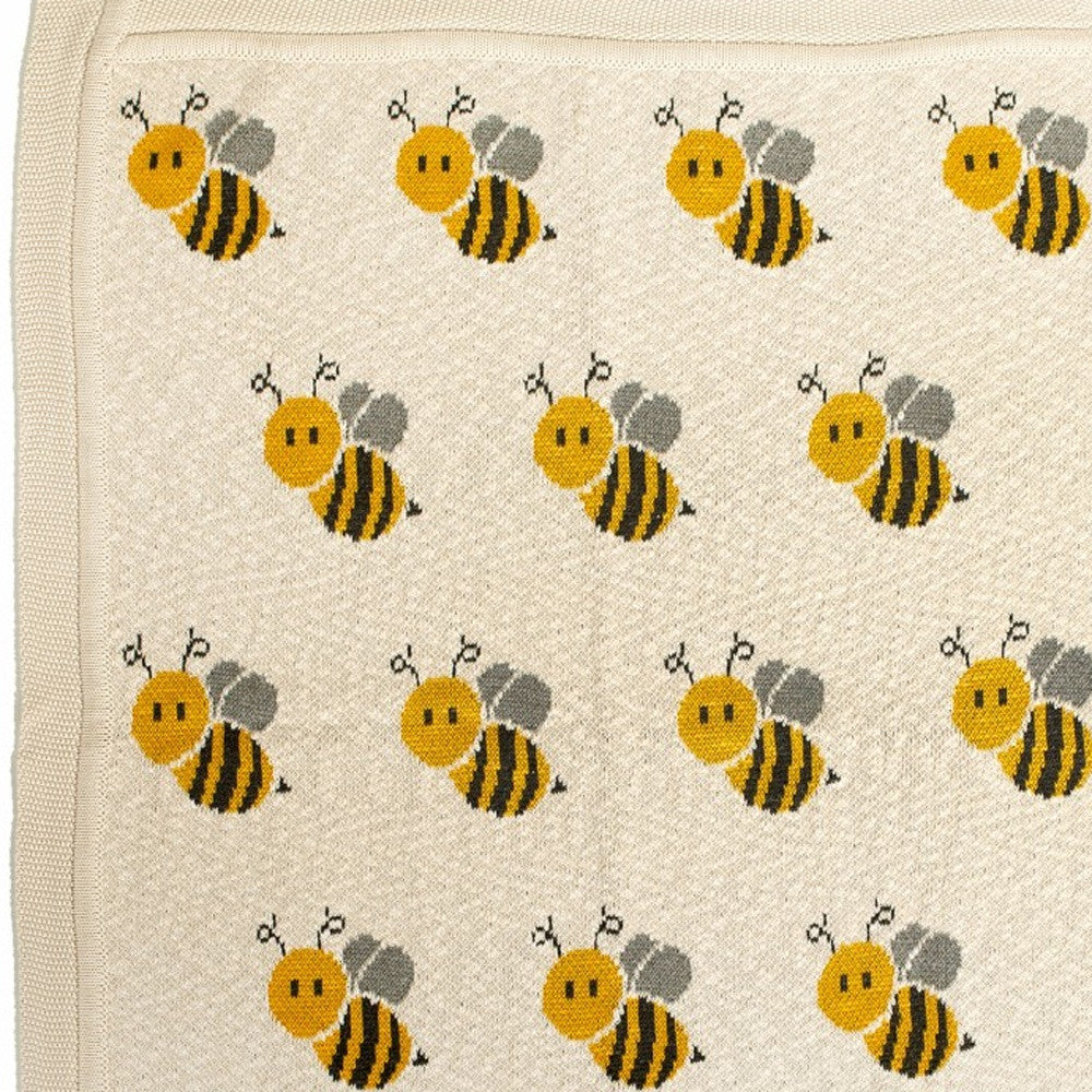 Ivory Honeybee Knitted Baby Blanket