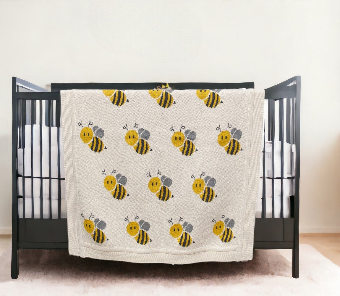 Ivory Honeybee Knitted Baby Blanket