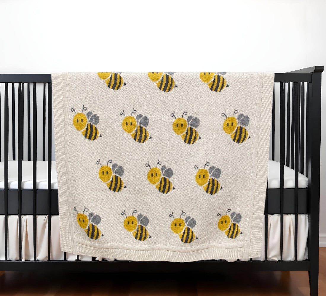 Ivory Honeybee Knitted Baby Blanket