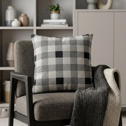 Lead Grey Checkered Pillow