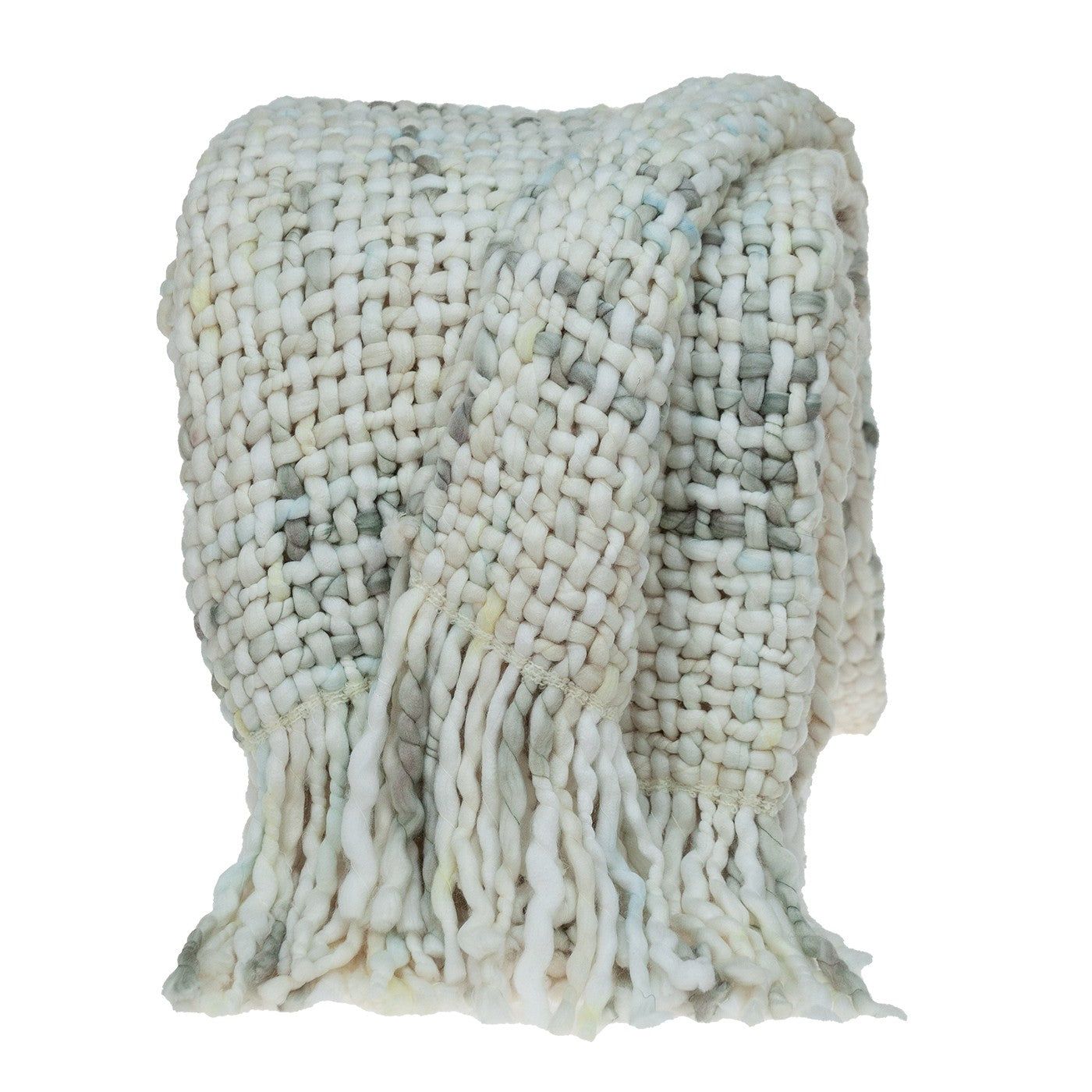 50" X 60" White and Natural Basketweave Acrylic Plush Throw Blanket with Tassels