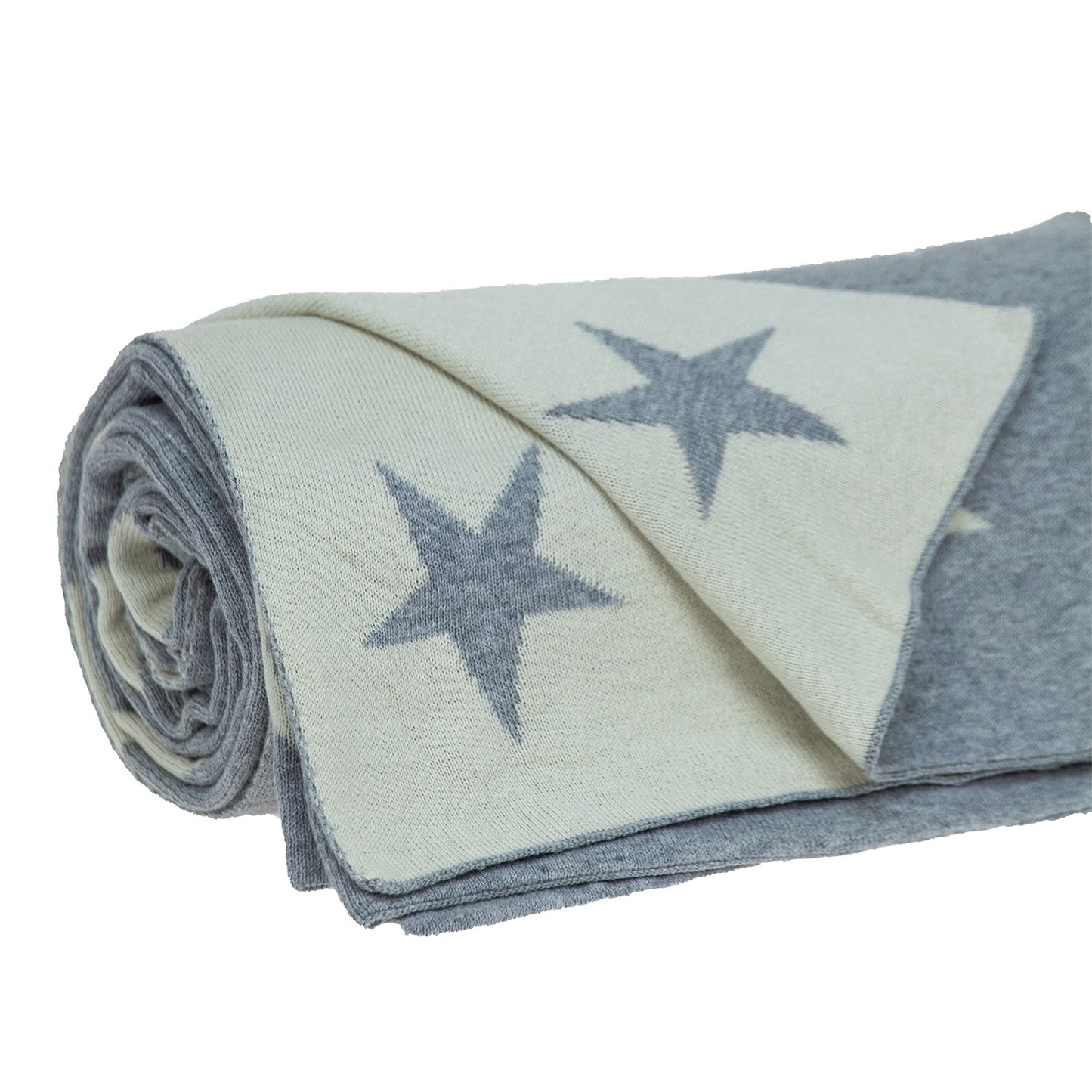 Gray And White Stars Knitted Throw Blanket