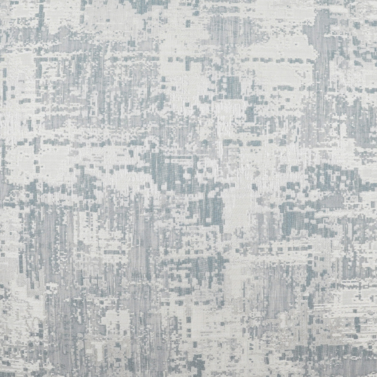 Light bluish-gray and white abstract fabric texture with distressed block pattern for upholstery or rug use.