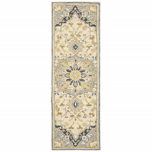 10' X 13' Blue And Ivory Bohemian Rug