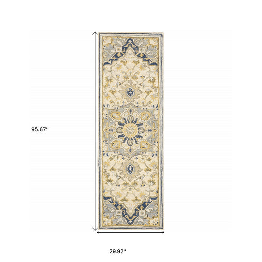 5' X 8' Blue And Ivory Bohemian Area Rug