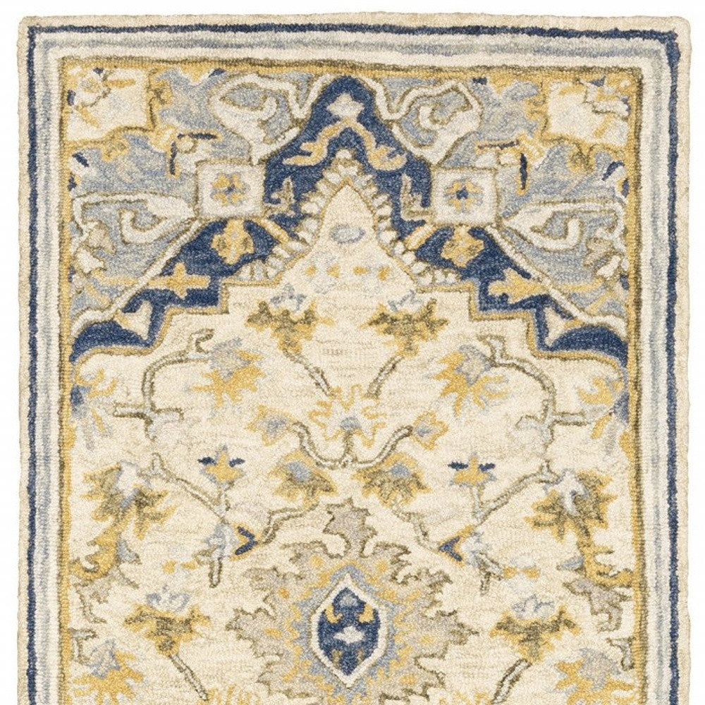 4' X 6' Blue And Ivory Bohemian Area Rug