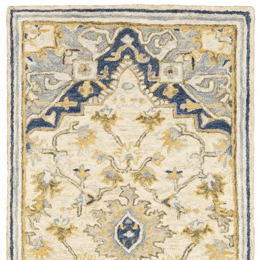 5' X 8' Blue And Ivory Bohemian Area Rug