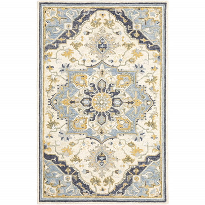 3' X 8' Blue And Ivory Bohemian Runner Rug