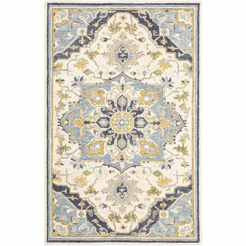 4' X 6' Blue And Ivory Bohemian Area Rug