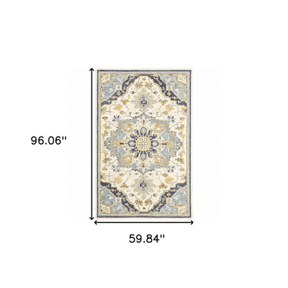 3' X 8' Blue And Ivory Bohemian Runner Rug