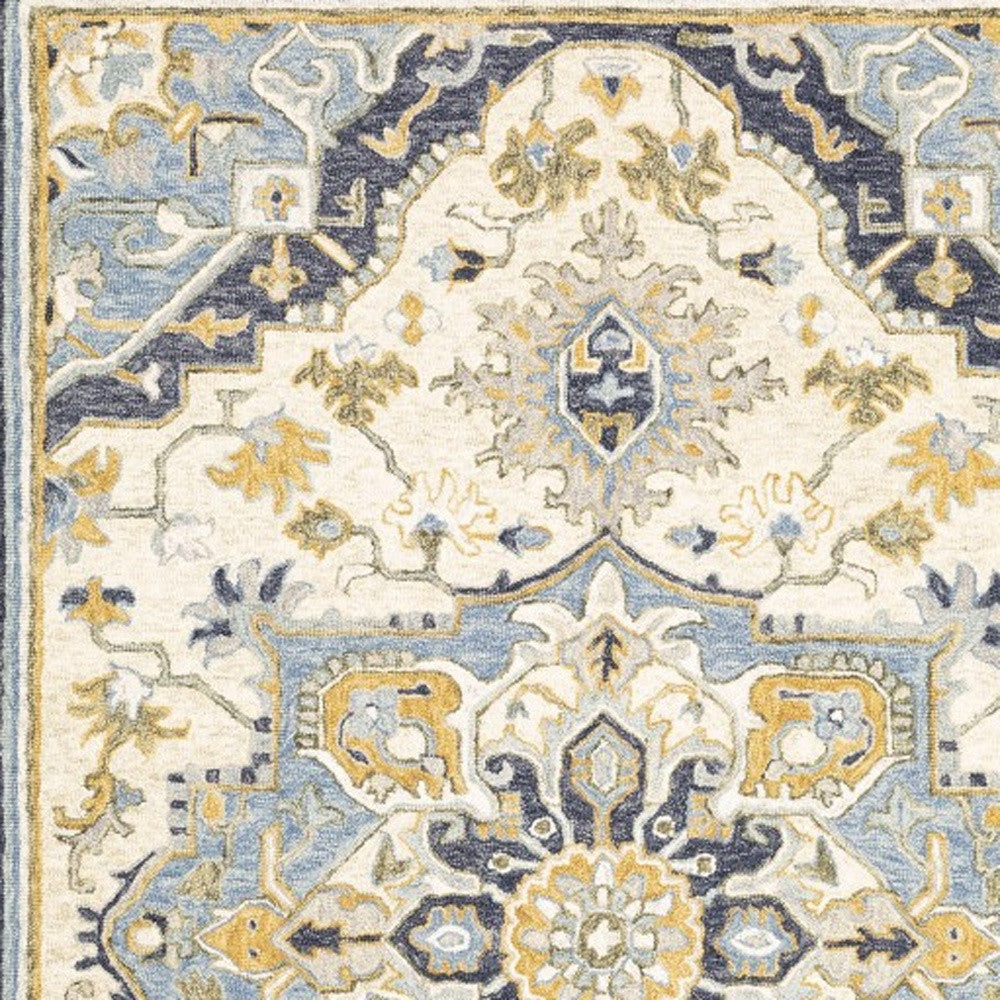 4' X 6' Blue And Ivory Bohemian Area Rug