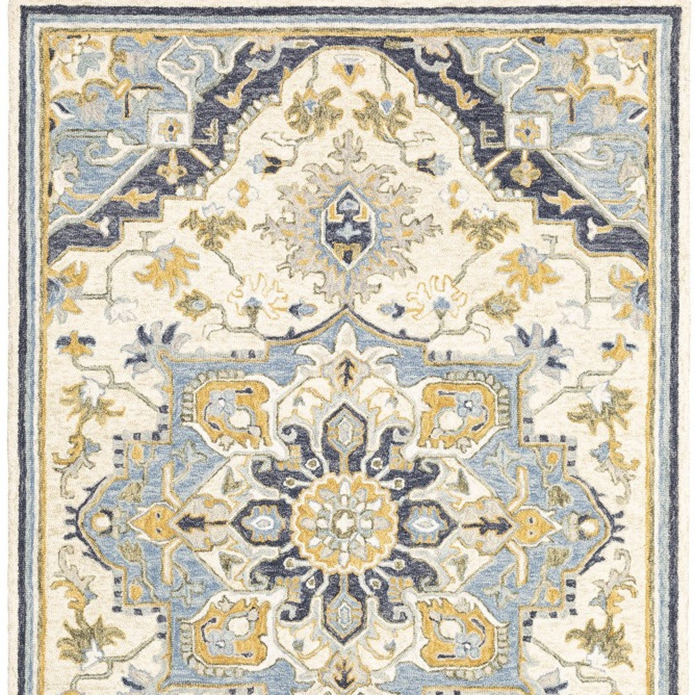 4' X 6' Blue And Ivory Bohemian Area Rug