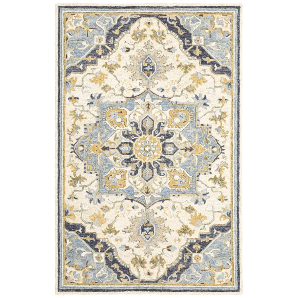 4' X 6' Blue And Ivory Bohemian Area Rug