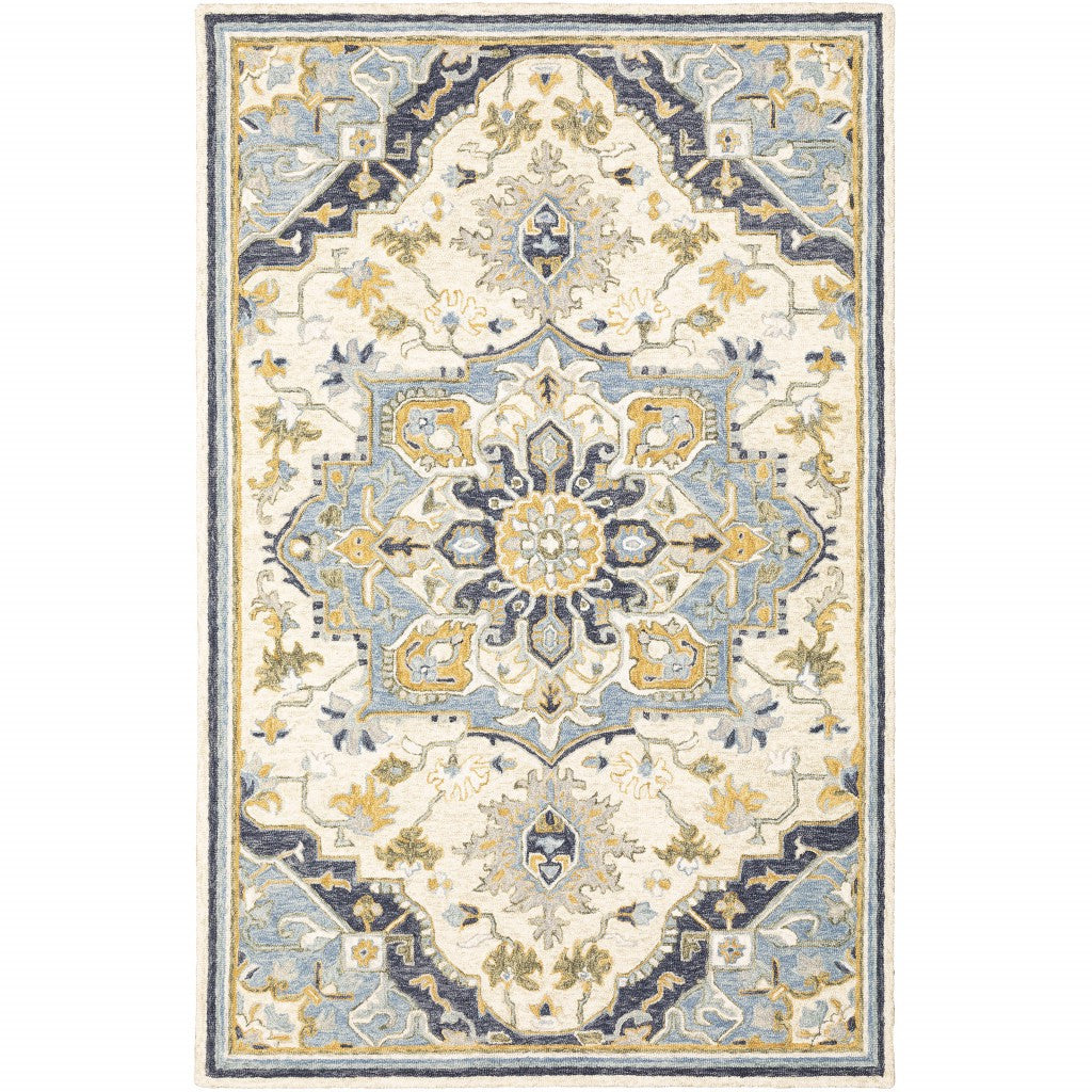 4' X 6' Blue And Ivory Bohemian Area Rug