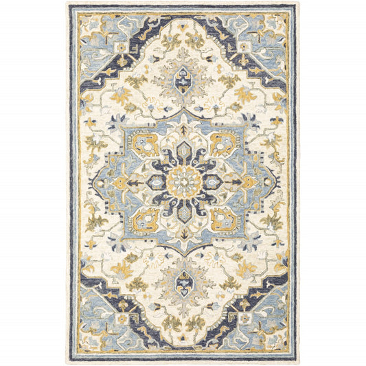 3' X 8' Blue And Ivory Bohemian Runner Rug