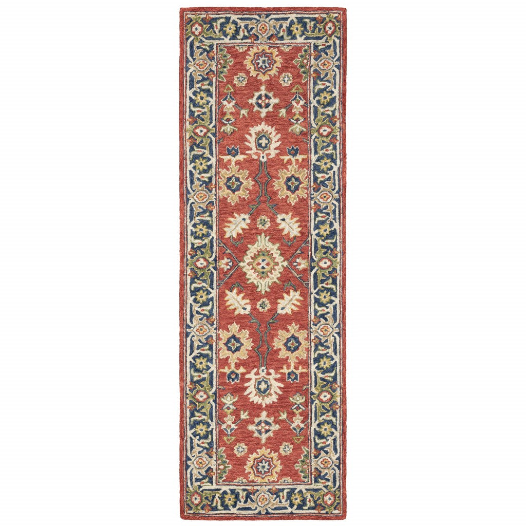 3' X 8' Red And Blue Bohemian Area Rug