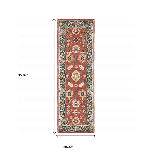 5' X 8' Red And Blue Bohemian Area Rug