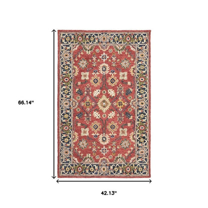 8' Red And Green Wool Hand Tufted Runner Rug