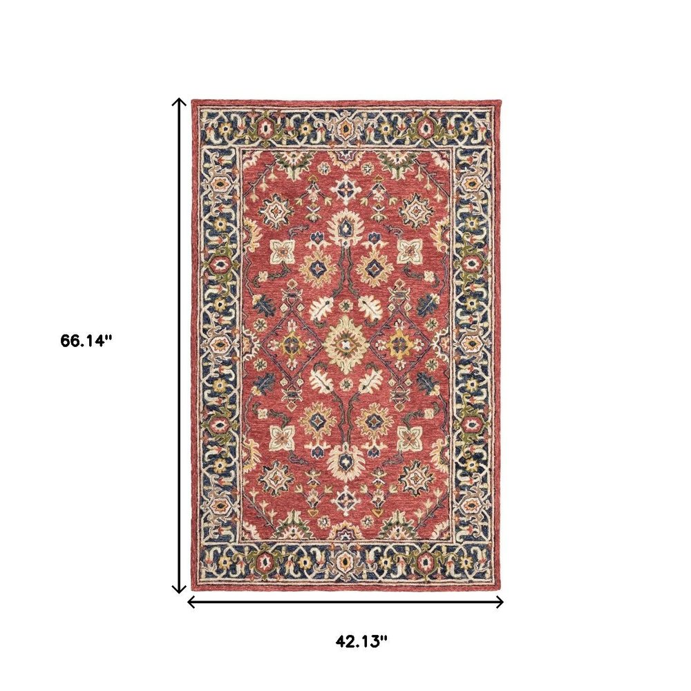 8' Red And Green Wool Hand Tufted Runner Rug